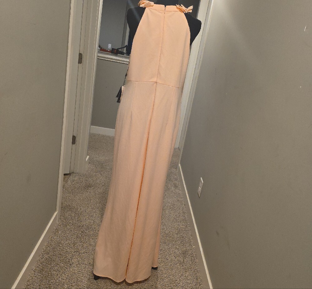 Adrianna Papell Blush Peach Kiss  Floral Halter Maxi Dress - Picture 11 of 13